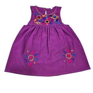 Girls Purple Mexican Embroidered Dress Sleeveless A-Line SundressToddler Kids 2T